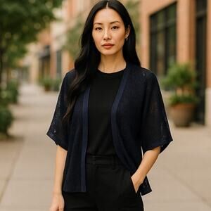 KNOX ROSE Black Boho Bolero Open Cardigan Sweater Lace Crochet Back ~ Women's XL